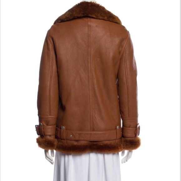 The Arrivals Moya Leather & Shearling Trim Jacket Brown- Size Large - Picture 3 of 13